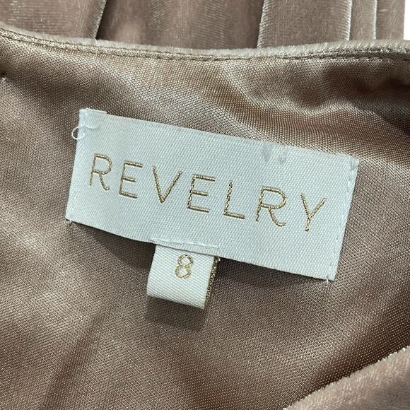 Revelry Velvet Gown Wedding Guest Bridesmaid Button Back Elegant Taupe Size 8 - Picture 9 of 9